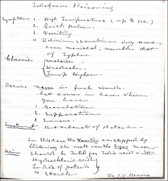 Vintage Anesthetics and Antiseptics: Sir. J.W. Browne's views on ether, chloroform, and iodoform (1880-1890).