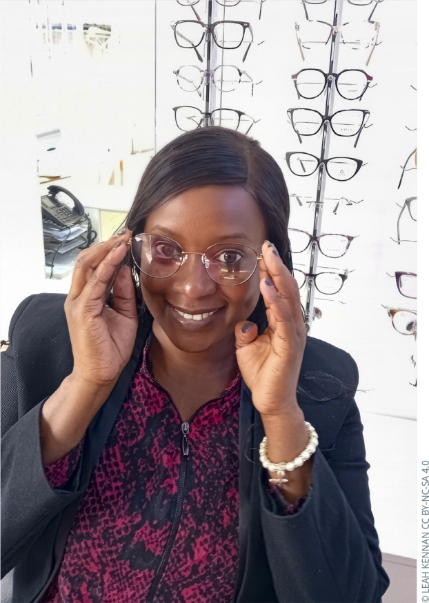 Talking to patients about their new spectacles.
