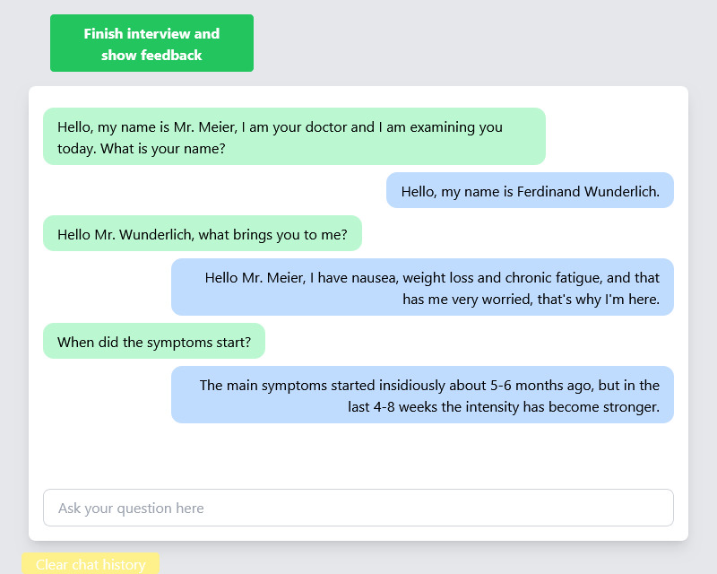 A Generative Pretrained Transformer (GPT)-Powered Chatbot as a Simulated Patient to Practice History Taking: Prospective, Mixed Methods Study.