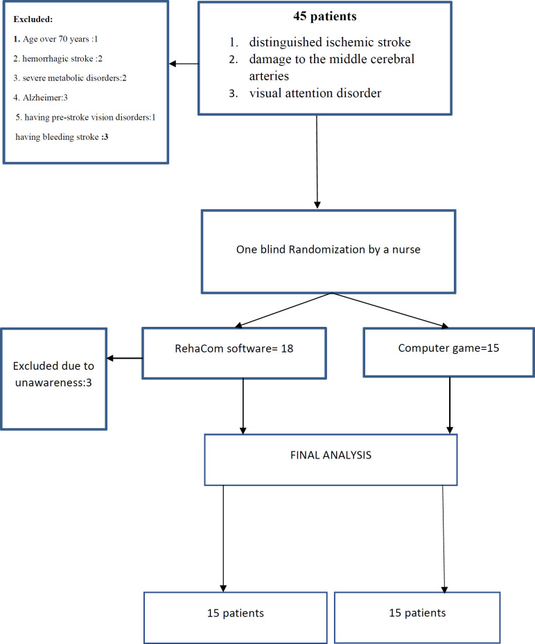 Evaluation of RehaCom cognitive rehabilitation on different aspects of visual attention in patients with middle cerebral artery ischemia: A nonblinded randomized clinical trial.