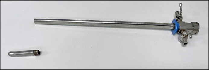 Breakage and detachment of the rigid cystoscope's distal tip: an unusual case of urological instrument malfunction.