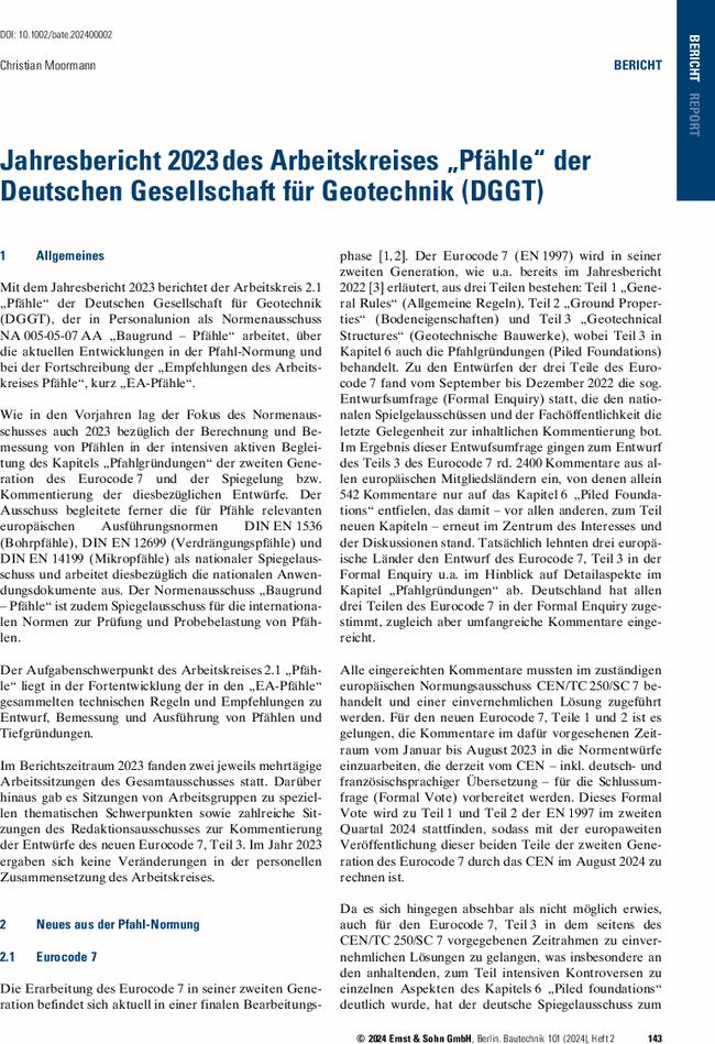 Jahresbericht 2023 des Arbeitskreises „Pfähle“ der Deutschen Gesellschaft für Geotechnik (DGGT)