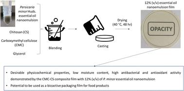 Development of carboxymethyl cellulose–chitosan based antibacterial films incorporating a Persicaria minor Huds. essential oil nanoemulsion