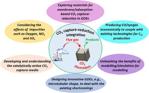 Electrochemical CO2 reduction integrated with membrane/adsorption-based CO2 capture in gas-diffusion electrodes and electrolytes