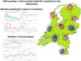 Spatial and temporal variation of five different pathogens and symbionts in Ixodes ricinus nymphs in the Netherlands