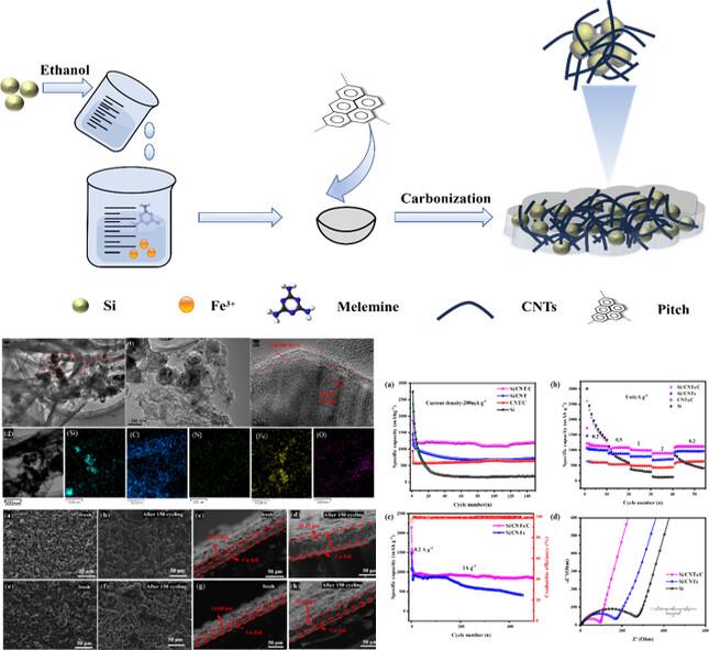 In Situ Catalyzed Growth of Carbon Nanotube with Asphalt Cladding as a Bicarbon Synergistic Framework of Silicon Anodes for Lithium-ion Batteries