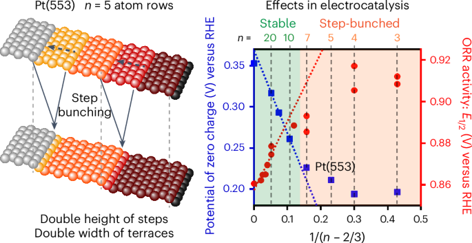 Step bunching instability and its effects in electrocatalysis on platinum surfaces