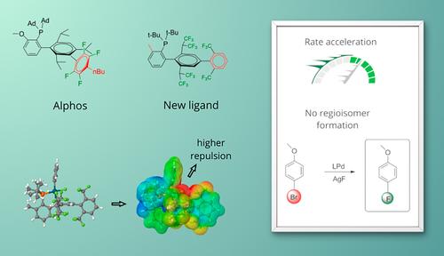 Theoretical design of new ligands to boost reaction rate and selectivity in palladium-catalyzed aromatic fluorination.