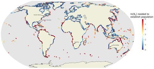 Variation in Oceanographic Resistance of the World's Coastlines to Invasion by Species With Planktonic Dispersal