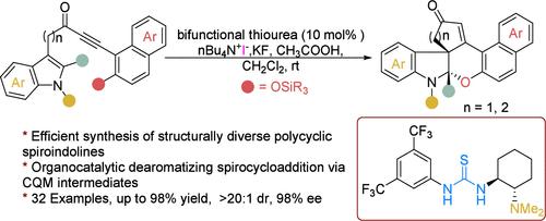 Enantioselective Organocatalyzed Cascade Dearomatizing Spirocycloaddition Reactions of Indole-Ynones.