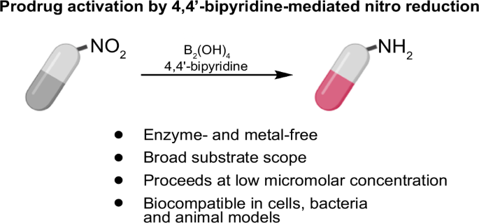 Prodrug activation by 4,4’-bipyridine-mediated aromatic nitro reduction