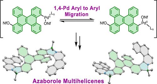 Controllable 1,4-Palladium Aryl to Aryl Migration in Fused Systems─Application to the Synthesis of Azaborole Multihelicenes.