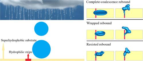 Coalescence and Rebound Dynamics in Two Droplets Train Impacting on a Heterogeneous Wettability Surface