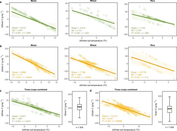 Effects of winter soil warming on crop biomass carbon loss from organic matter degradation