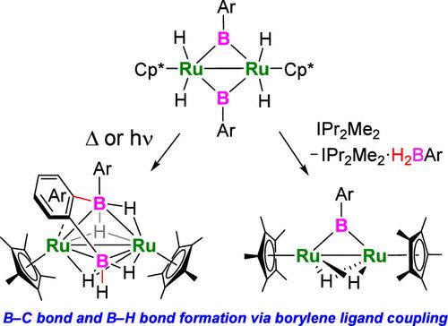 Reactivity of Diruthenium Bisborylene Complexes: Formation of B–C and B–H Bonds via Borylene Ligand Coupling