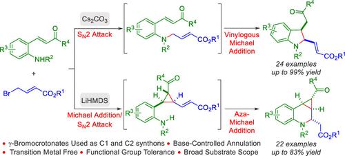 Base-Controlled Chemodivergent [4 + 1] and [2 + 1]/[4 + 2] Annulations of o-Aminochalcones with γ-Bromocrotonates