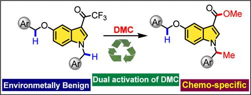 Substrate-Induced Cooperative Ionic Catalysis: Difunctionalization of Indole Derivatives Employing Dimethyl Carbonate