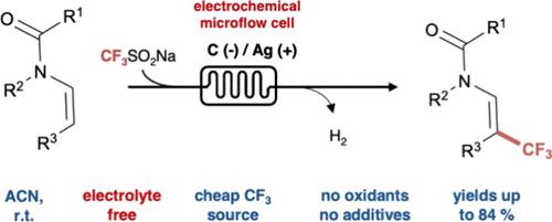 Electrochemical Trifluoromethylation of Enamides under Microflow Conditions