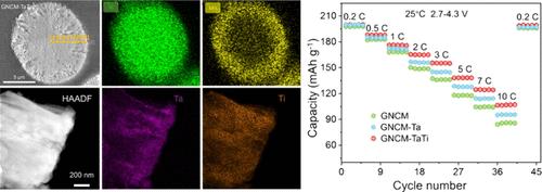 Ta/Ti Codoped Concentration Gradient High-Ni Cathodes for Long-Life Li-Ion Batteries