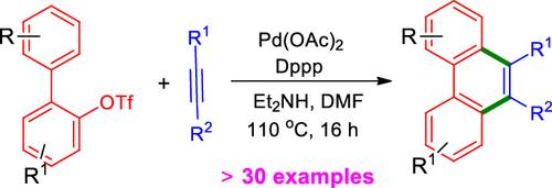 Palladium-Catalyzed Synthesis of Substituted Phenanthrenes via a C-H Annulation of 2-Biaryl Triflates with Alkynes.