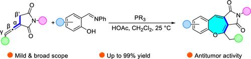 Phosphine-Catalyzed [3 + 4] Annulations of Salicylaldehyde Schiff Bases with α-Substituted Allenes: Construction of Functionalized Benzoxepine Fused Succinimide Derivatives