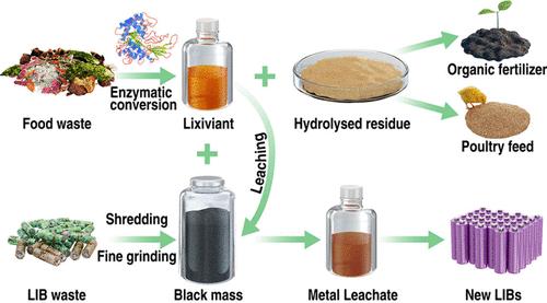 Metal Extraction from Commercial Black Mass of Spent Lithium-Ion Batteries Using Food-Waste-Derived Lixiviants through a Biological Process