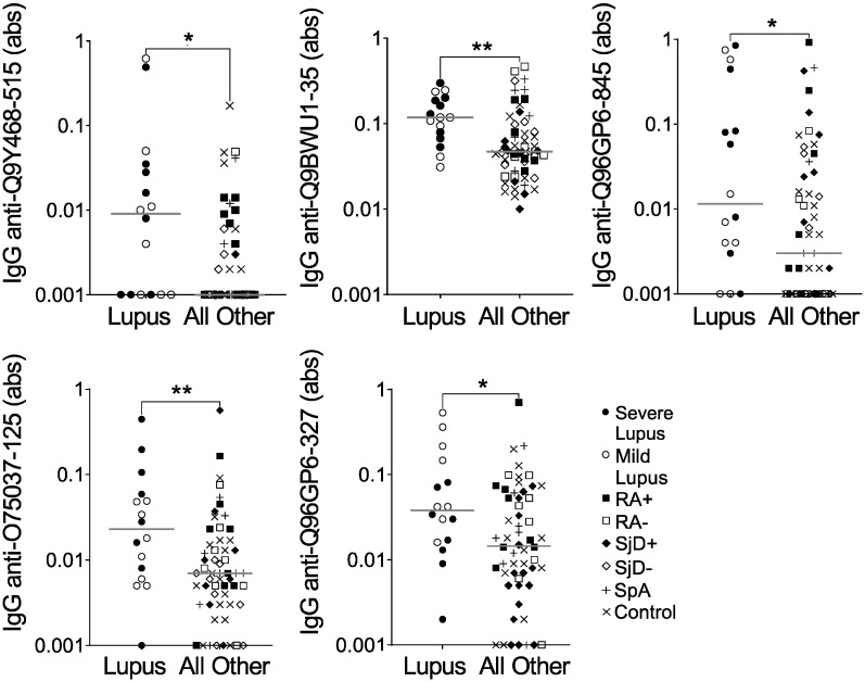 Limited Biomarker Potential for IgG Autoantibodies Reactive to Linear Epitopes in Systemic Lupus Erythematosus or Spondyloarthropathy.