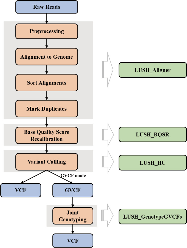 Fast and accurate DNASeq variant calling workflow composed of LUSH toolkit.