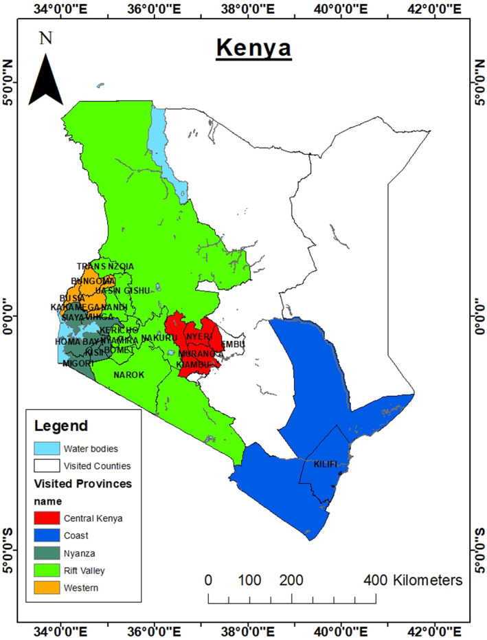 Prevalence of bean scab caused by <i>Elsinoë phaseoli</i> and challenges associated with bean cultivation in Kenya.
