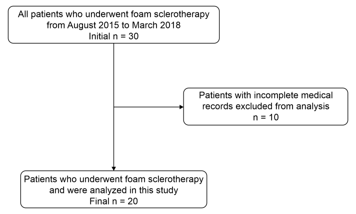 Analysis of the efficacy of endovascular treatment with foam sclerotherapy for pelvic congestion syndrome with ultrasound assessment.
