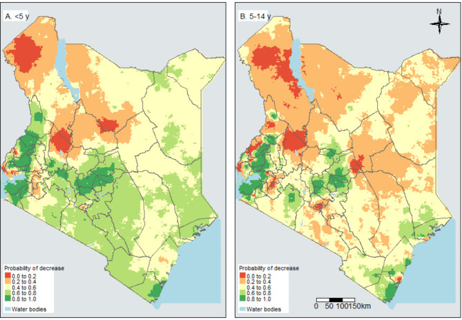 The influence of malaria control interventions and climate variability on changes in the geographical distribution of parasite prevalence in Kenya between 2015 and 2020.
