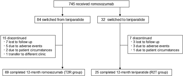 Therapy with transitions from one bone-forming agent to another: a retrospective cohort study on teriparatide and romosozumab.