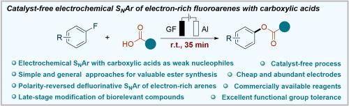 Catalyst-free electrochemical SNAr of electron-rich fluoroarenes using carboxylic acids