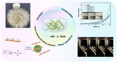 Semi-interpenetrating networks of ANF/SiO2 composite aerogel with lightweight, compressible, and excellent flame retardancy properties