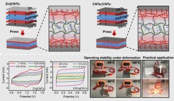 An adhesive interface between hydrogel electrolyte and electrode for low-temperature solid-state capacitive devices