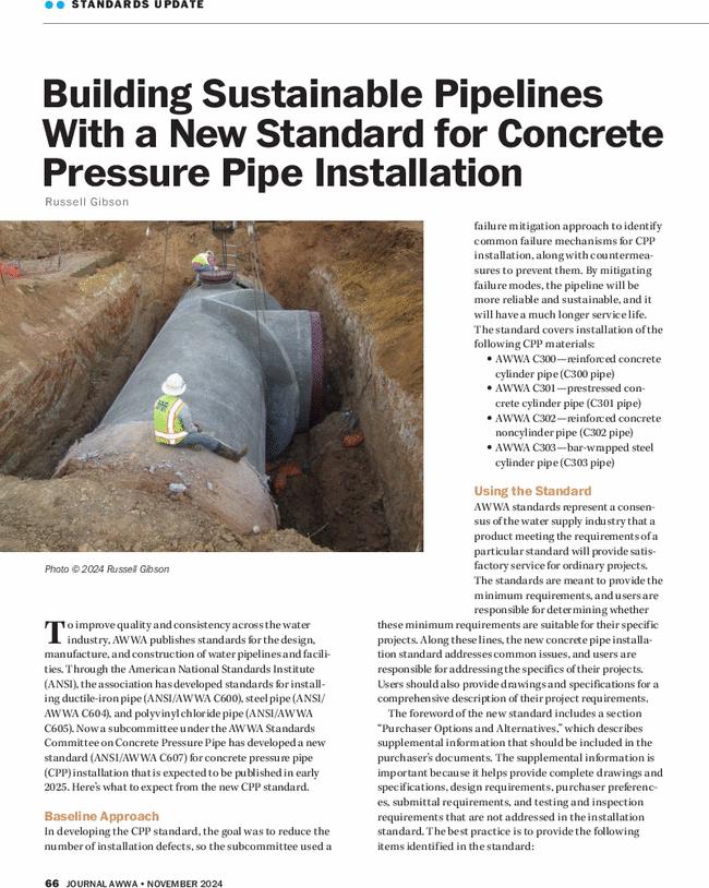 Building Sustainable Pipelines With a New Standard for Concrete Pressure Pipe Installation