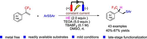 Electrochemical Giese Reaction of α-Trifluoromethylstyrenes with Disulfides: Efficient Access to β-Trifluoromethylated Thioethers