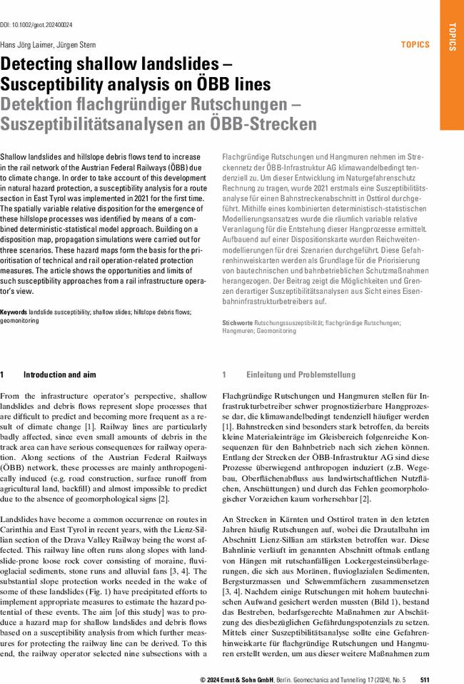 Detecting shallow landslides – Susceptibility analysis on ÖBB lines
      Detektion flachgründiger Rutschungen – Suszeptibilitätsanalysen an ÖBB-Strecken