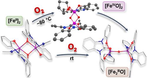 A bis-Phenolate Carbene-Supported bis-μ-Oxo Iron(IV/IV) Complex with a [FeIV(μ-O)2FeIV] Diamond Core Derived from Dioxygen Activation