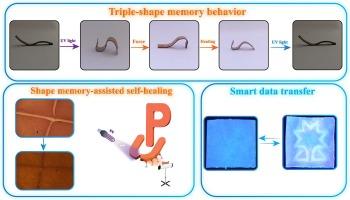 Coumarin-based polyurethane with triple-shape memory effect, photo-responsive self-healing, photolithography, and dual-mode encoding/decoding for smart data transfer