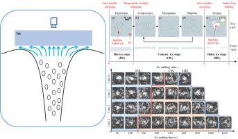 An experimental study on ice melting processes under point-source bubble flows at different flow rates