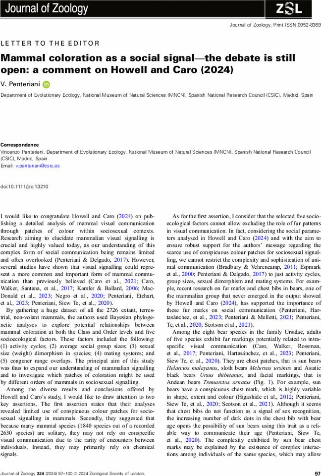 Mammal coloration as a social signal—the debate is still open: a comment on Howell and Caro (2024)