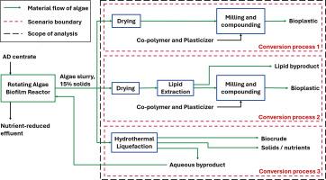 Techno-economic analysis of bioplastic and biofuel production from a high-ash microalgae biofilm cultivated in effluent from a municipal anaerobic digester