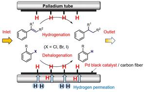 Development of a highly efficient electrocatalytic hydrogenation and dehalogenation system using a flow cell with a Pd tube cathode