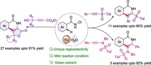 Ru-Catalyzed Redox-Neutral Coupling of N-Chlorobenzamides with Unsymmetrical Alkynes in Water