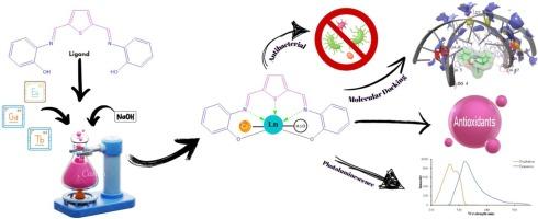 Novel europium(III), terbium(III), and gadolinium(III) Schiff base complexes: Synthesis, structural, photoluminescence, antimicrobial, antioxidant, and molecular docking studies