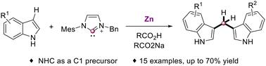 Synthesis of bis(indolyl)methanes using N-heterocyclic carbene salt as a C1 precursor†