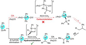 Mechanistic insight into Ni(i)-catalyzed regioselective alkene hydroarylation: is it carbonickelation or hydronickelation?†