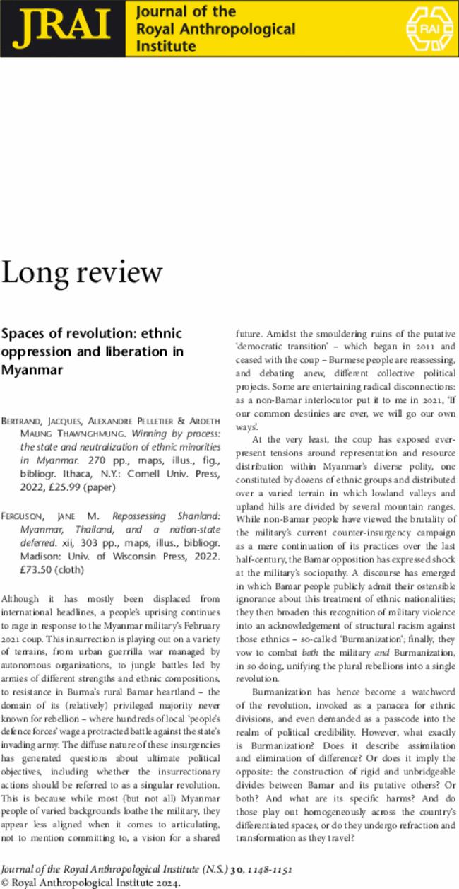 Spaces of revolution: ethnic oppression and liberation in Myanmar