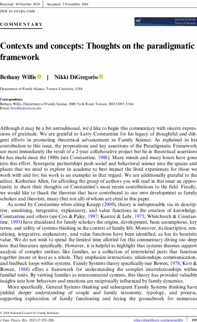 Contexts and concepts: Thoughts on the paradigmatic framework